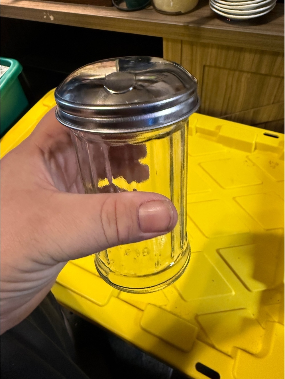 Vintage Style Glass Sugar Dispenser with Metal Lid